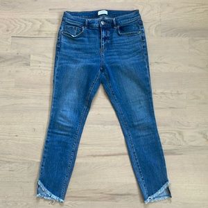 Midrise skinny jean, petite 4 loft outlet raw hem